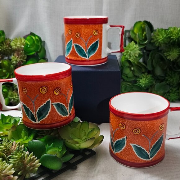 Set 3 - Clay Craft Pastels Floral bone china Espresso Tea Cup Small Orange Mug E - Picture 1 of 8